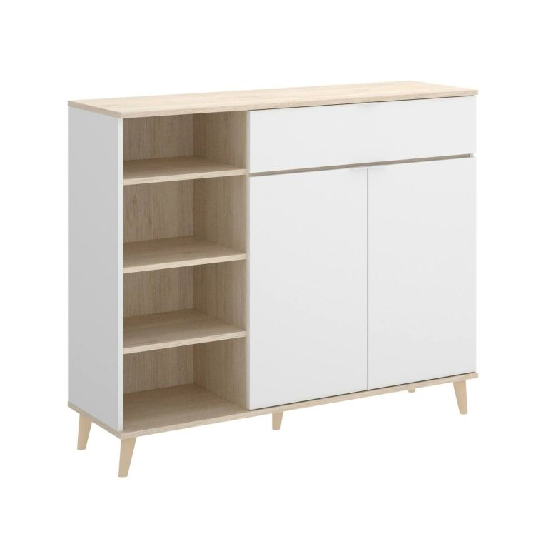 Credenza bianca e rovere 120x40x102h cm 2 ante e 1 cassetto - Aleandro