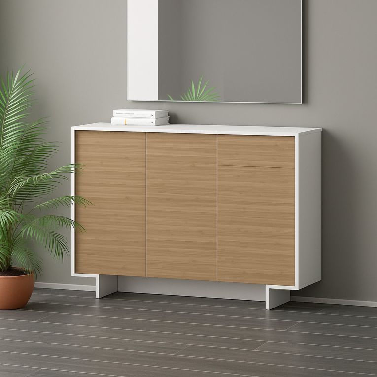 Credenza bianca e rovere 134x35x87h cm 3 ante e 1 cassetto - Arius