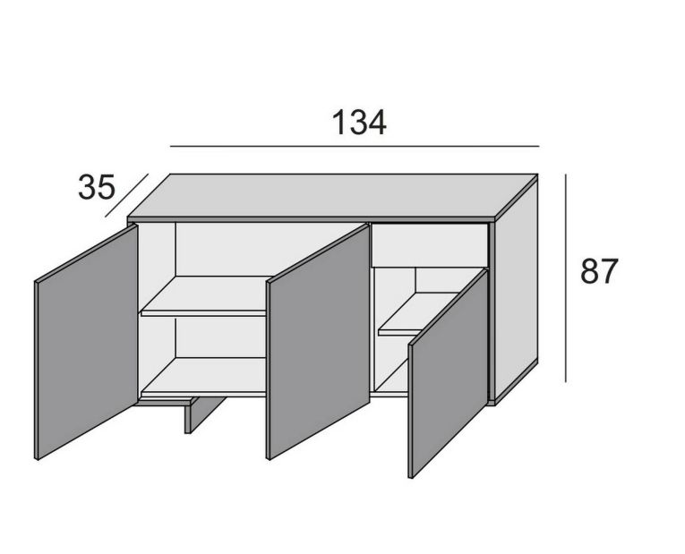 Credenza bianca e rovere 134x35x87h cm 3 ante e 1 cassetto - Arius