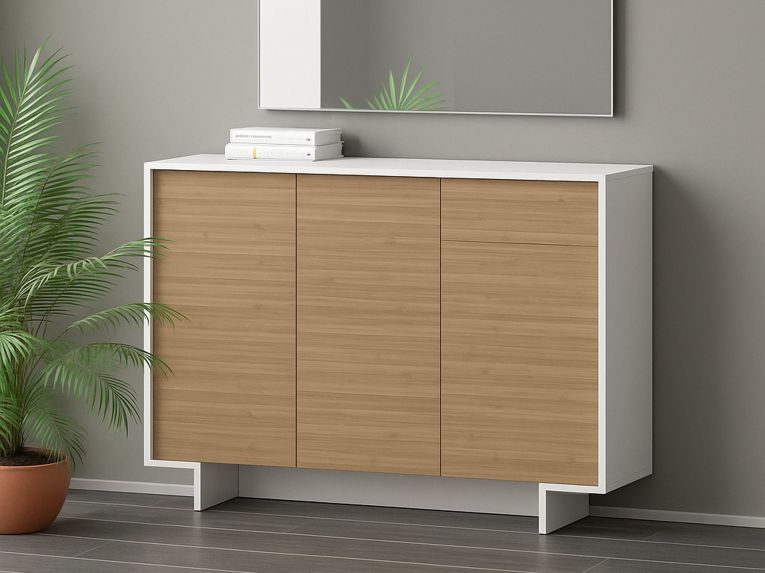 Credenza bianca e rovere 134x35x87h cm 3 ante e 1 cassetto - Arius