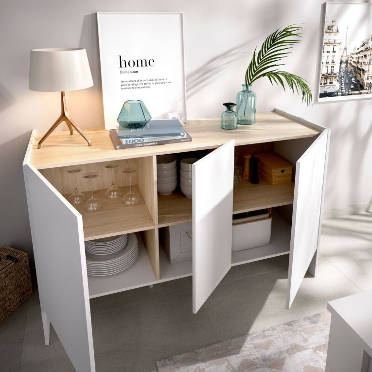 Credenza bianca e rovere 138x42x76h cm 3 ante - America