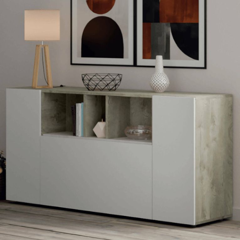 Credenza bianca e rovere 150x41x76h cm 3 ante - Crisantemo