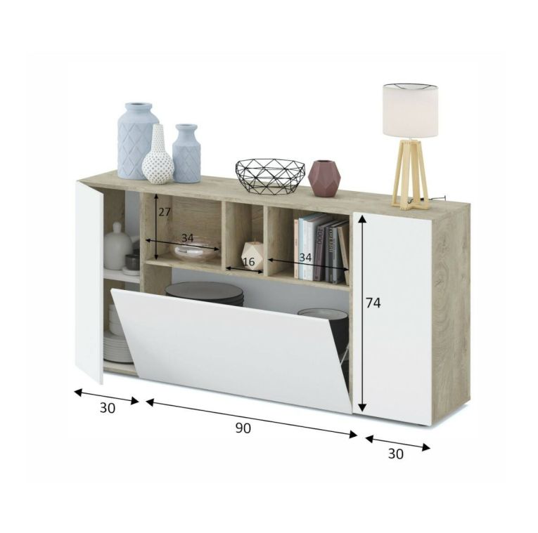 Credenza bianca e rovere 150x41x76h cm 3 ante - Crisantemo