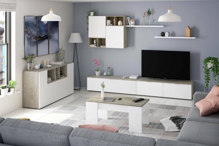 Credenza bianca e rovere 150x41x76h cm 3 ante - Crisantemo