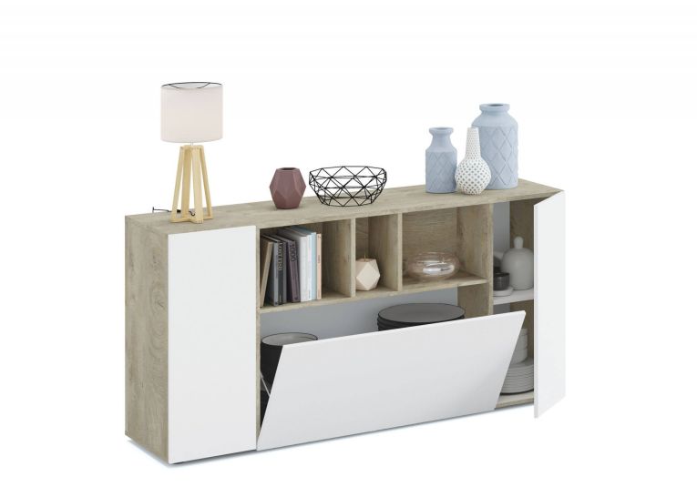 Credenza bianca e rovere 150x41x76h cm 3 ante - Crisantemo