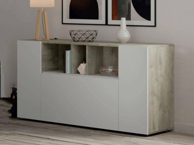 Credenza bianca e rovere 150x41x76h cm 3 ante - Crisantemo