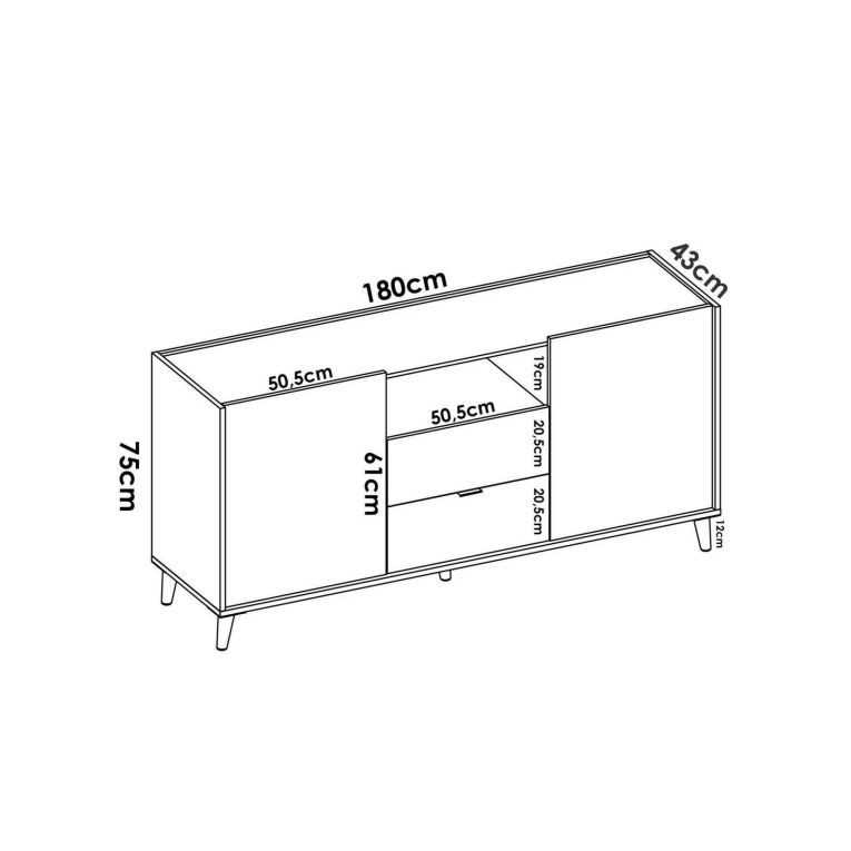 Credenza bianca e rovere 155x43x75h cm 2 ante e 2 cassetti - Asa