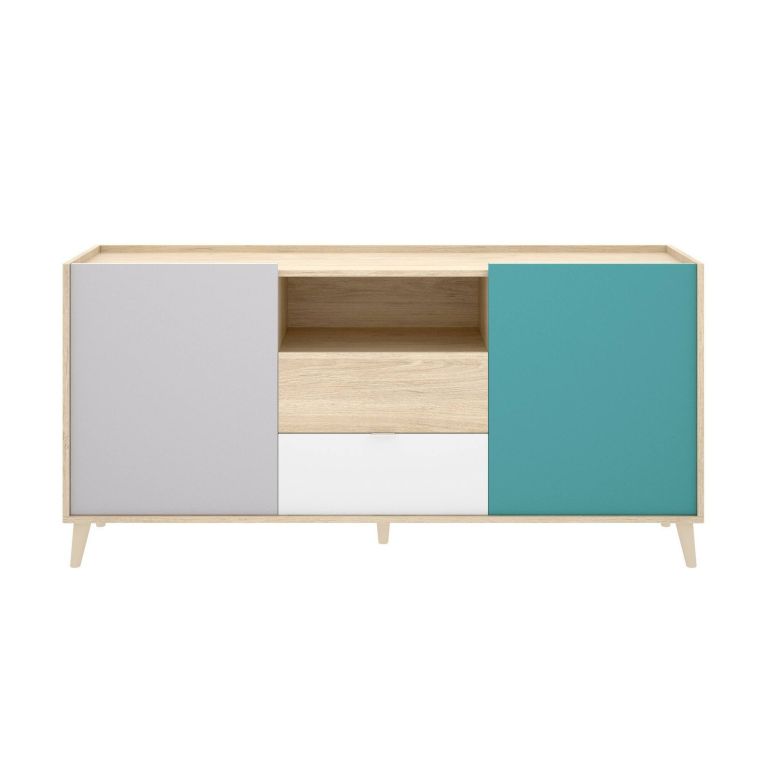 Credenza bianca e rovere 155x43x75h cm 2 ante e 2 cassetti - Asa