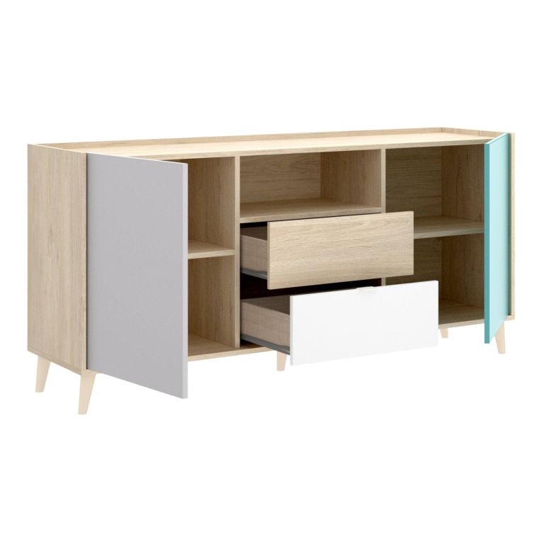 Credenza bianca e rovere 155x43x75h cm 2 ante e 2 cassetti - Asa