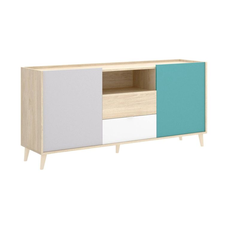 Credenza bianca e rovere 155x43x75h cm 2 ante e 2 cassetti - Asa