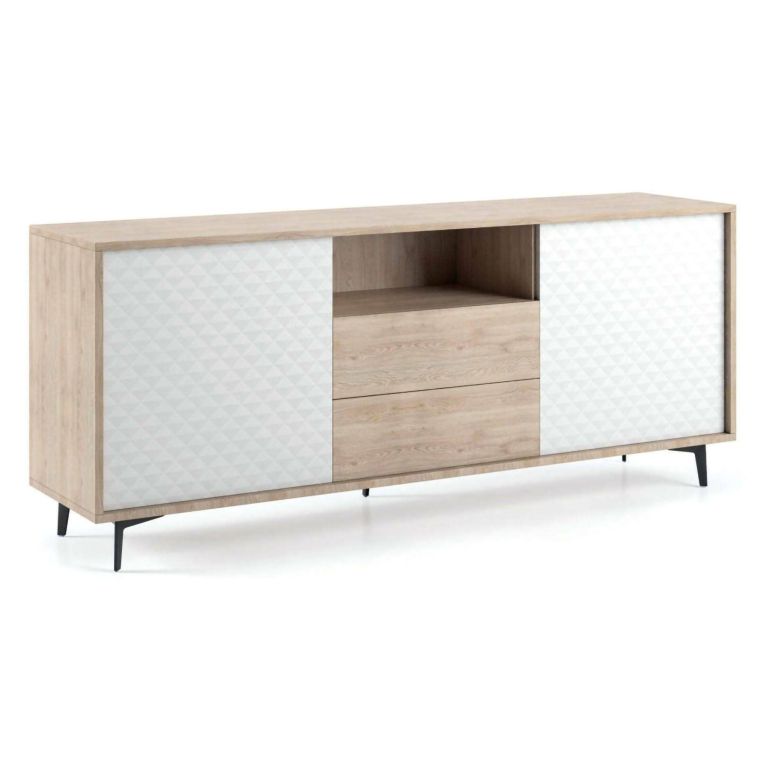 Credenza bianca e rovere 184x45x77h cm 2 ante e 2 cassetti - Azis