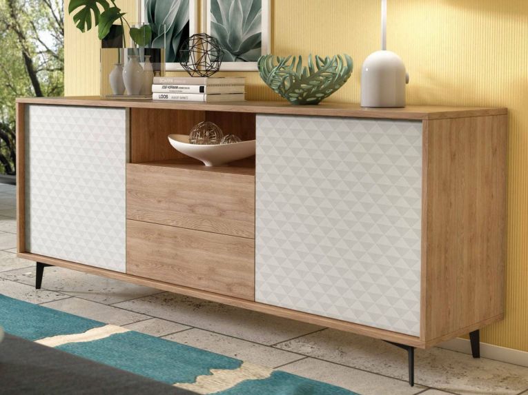 Credenza bianca e rovere 184x45x77h cm 2 ante e 2 cassetti - Azis