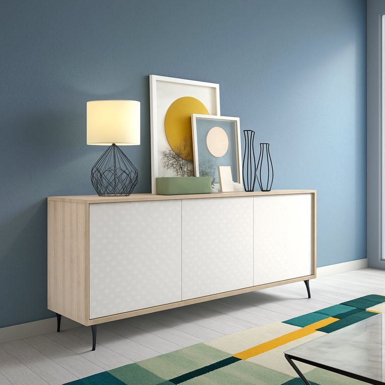 Credenza bianca e rovere 184x45x77h cm 3 ante - Aminda