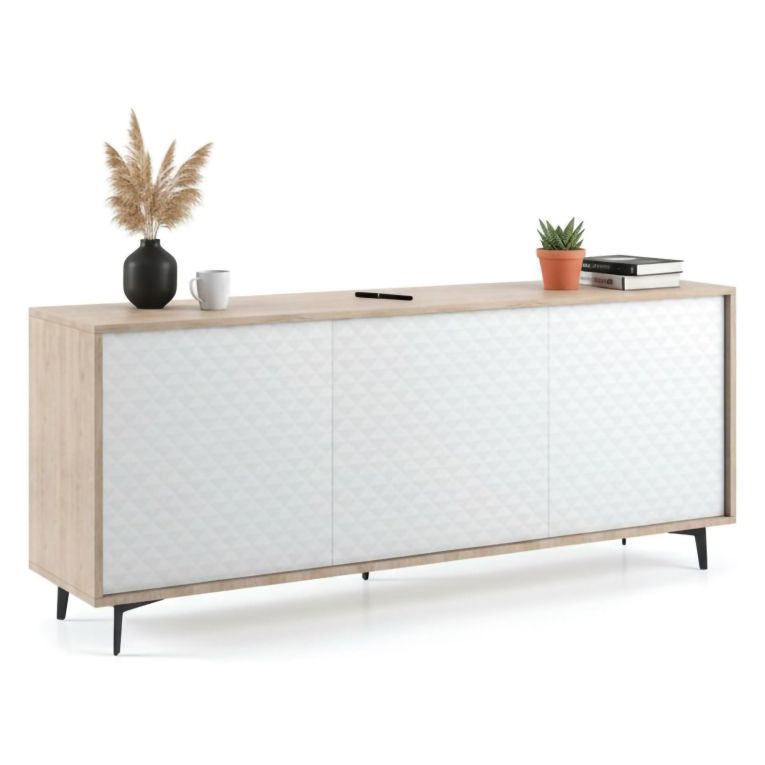 Credenza bianca e rovere 184x45x77h cm 3 ante - Aminda