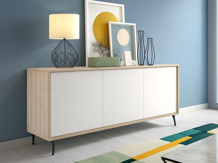 Credenza bianca e rovere 184x45x77h cm 3 ante - Aminda
