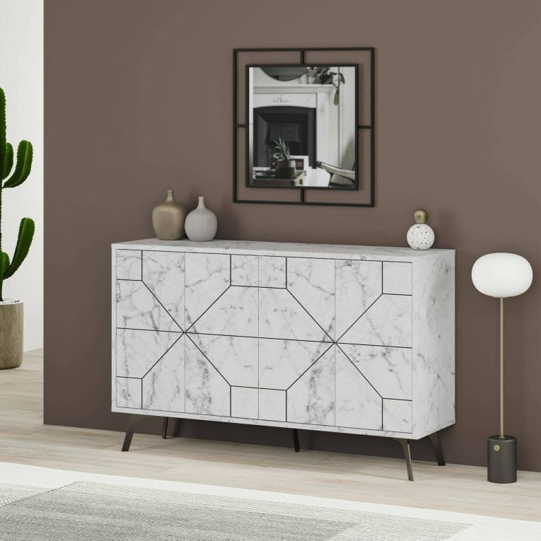 Credenza bianca marmo 123x35x62h cm 4 ante - Brunale