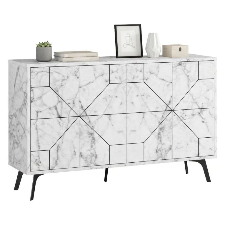 Credenza bianca marmo 123x35x62h cm 4 ante - Brunale