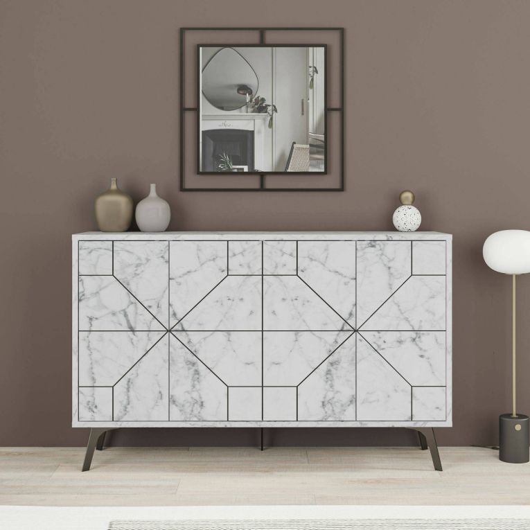 Credenza bianca marmo 123x35x62h cm 4 ante - Brunale