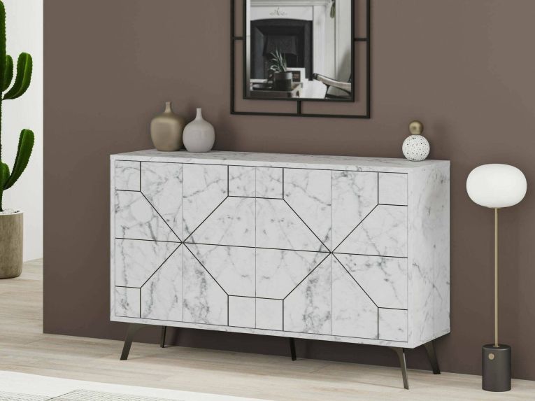 Credenza bianca marmo 123x35x62h cm 4 ante - Brunale