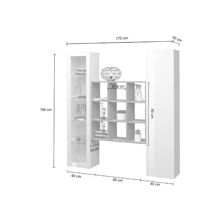 Credenza Bianco 14 Ripiani 19 Vani 40x30x180h cm, 2 Ante - Colonno