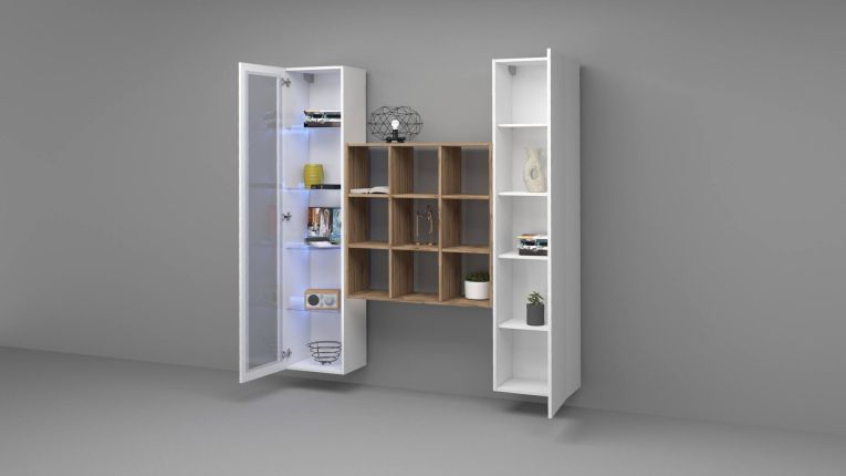 Credenza Bianco 14 Ripiani 19 Vani 40x30x180h cm, 2 Ante - Colonno