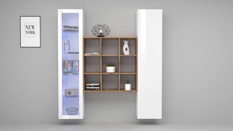 Credenza Bianco 14 Ripiani 19 Vani 40x30x180h cm, 2 Ante - Colonno