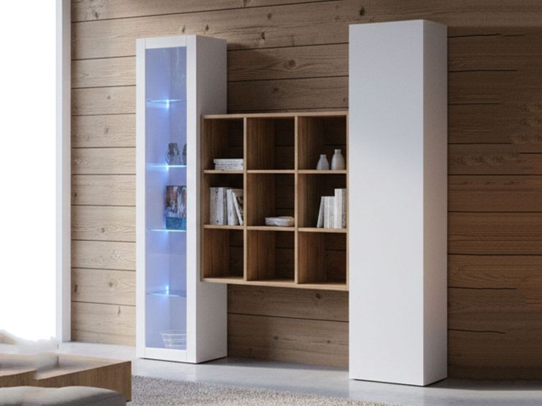 Credenza Bianco 14 Ripiani 19 Vani 40x30x180h cm, 2 Ante - Colonno