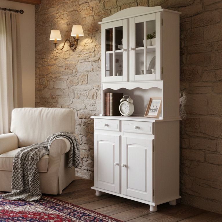 Credenza Bianco 2 Cassetti 2 Ripiani 88x32x198h cm, Apertura Battente, Scorrevole - Quadri