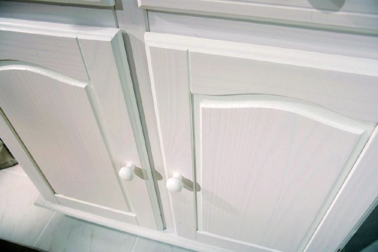 Credenza Bianco 2 Cassetti 2 Ripiani 88x32x198h cm, Apertura Battente, Scorrevole - Quadri