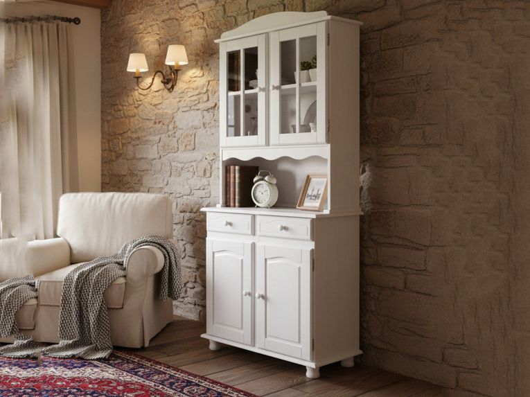 Credenza Bianco 2 Cassetti 2 Ripiani 88x32x198h cm, Apertura Battente, Scorrevole - Quadri