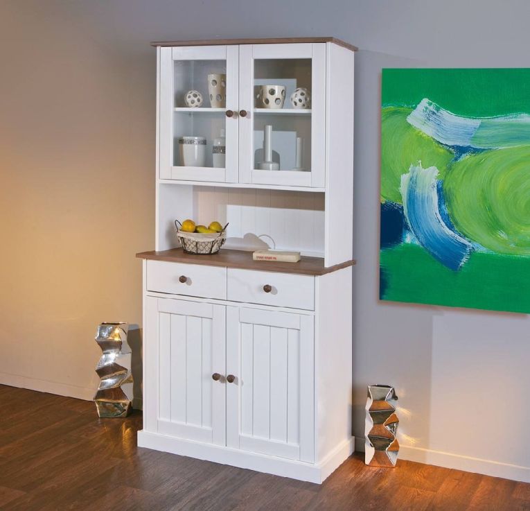 Credenza Bianco 2 Cassetti 4 Ripiani 90x45x190h cm, Apertura Battente, Scorrevole - Pattada