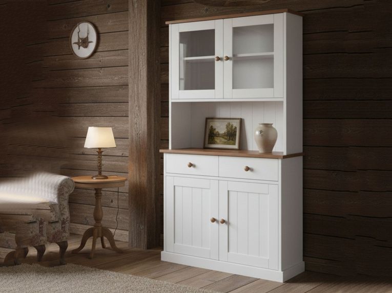 Credenza Bianco 2 Cassetti 4 Ripiani 90x45x190h cm, Apertura Battente, Scorrevole - Pattada