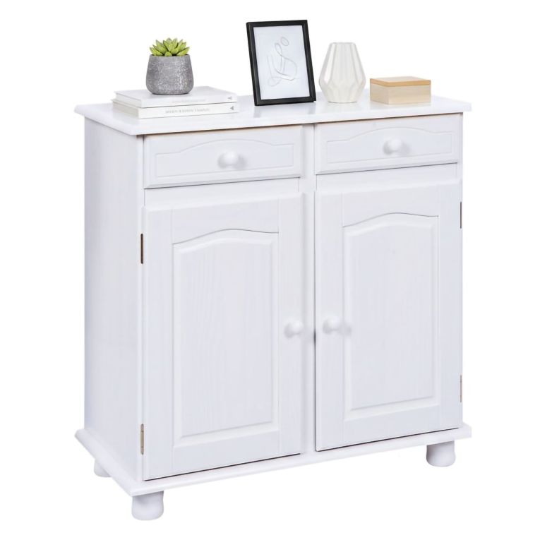 Credenza Bianco 2 Cassetti un Ripiano 88x43x87h cm, Apertura Battente - Pallare