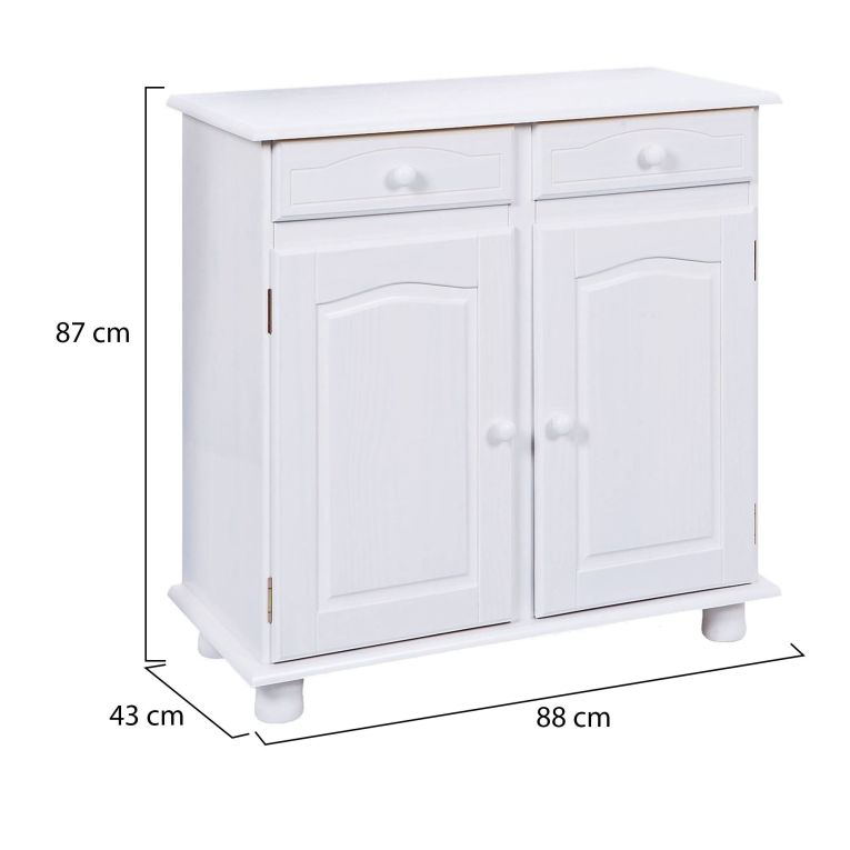 Credenza Bianco 2 Cassetti un Ripiano 88x43x87h cm, Apertura Battente - Pallare