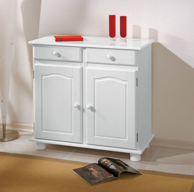 Credenza Bianco 2 Cassetti un Ripiano 88x43x87h cm, Apertura Battente - Pallare