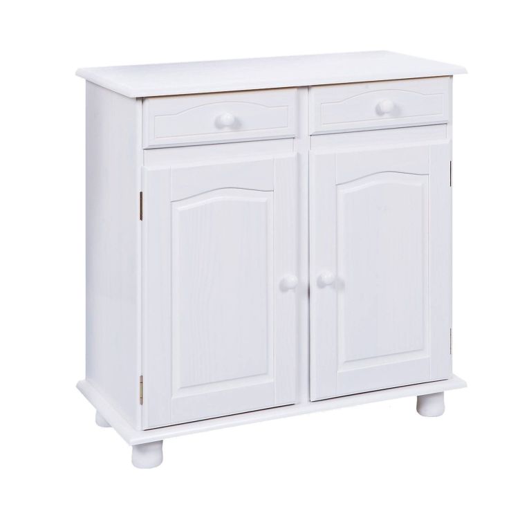 Credenza Bianco 2 Cassetti un Ripiano 88x43x87h cm, Apertura Battente - Pallare