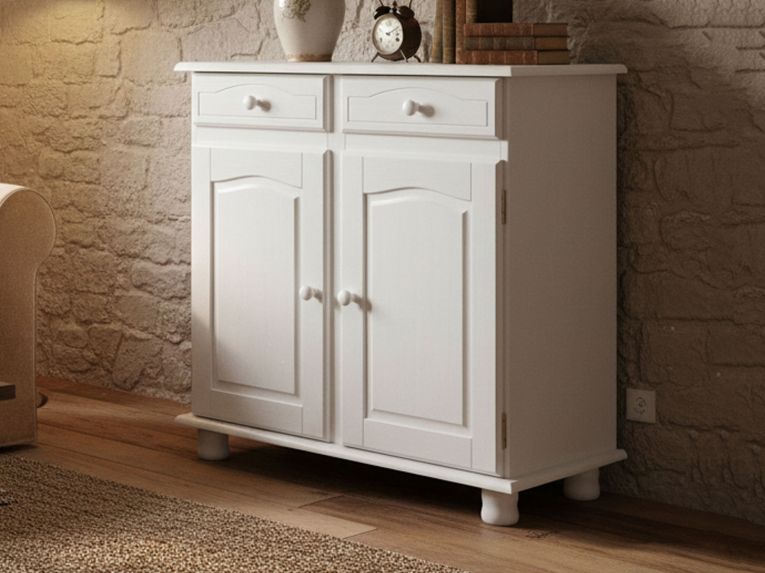 Credenza Bianco 2 Cassetti un Ripiano 88x43x87h cm, Apertura Battente - Pallare