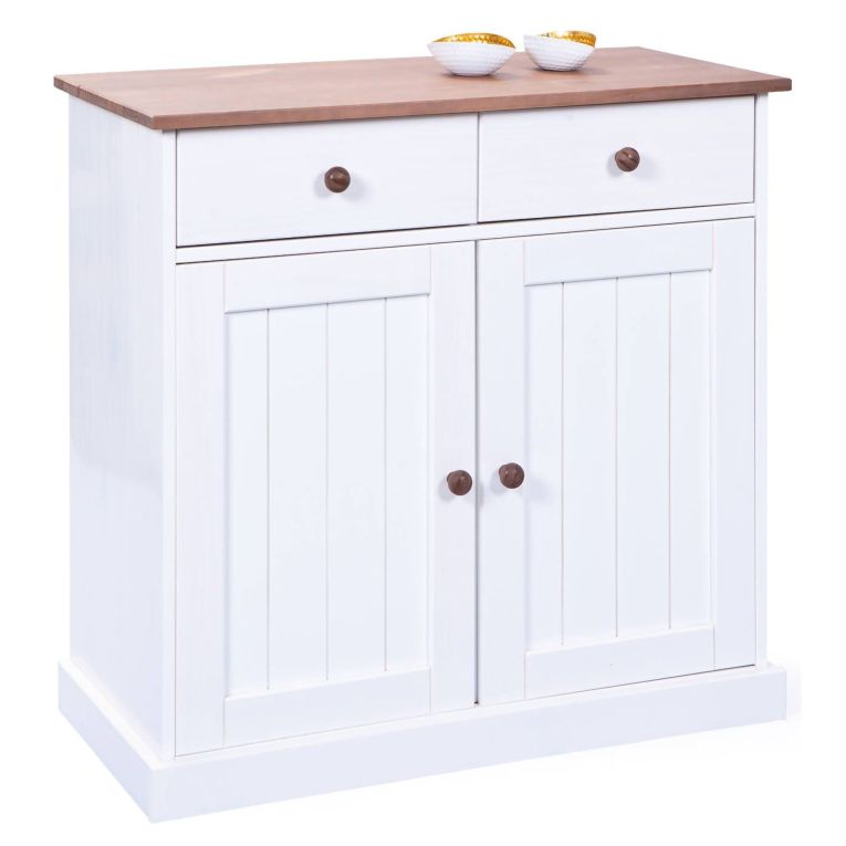 Credenza Bianco 2 Cassetti un Ripiano 90x45x86h cm, Apertura Battente - Buja