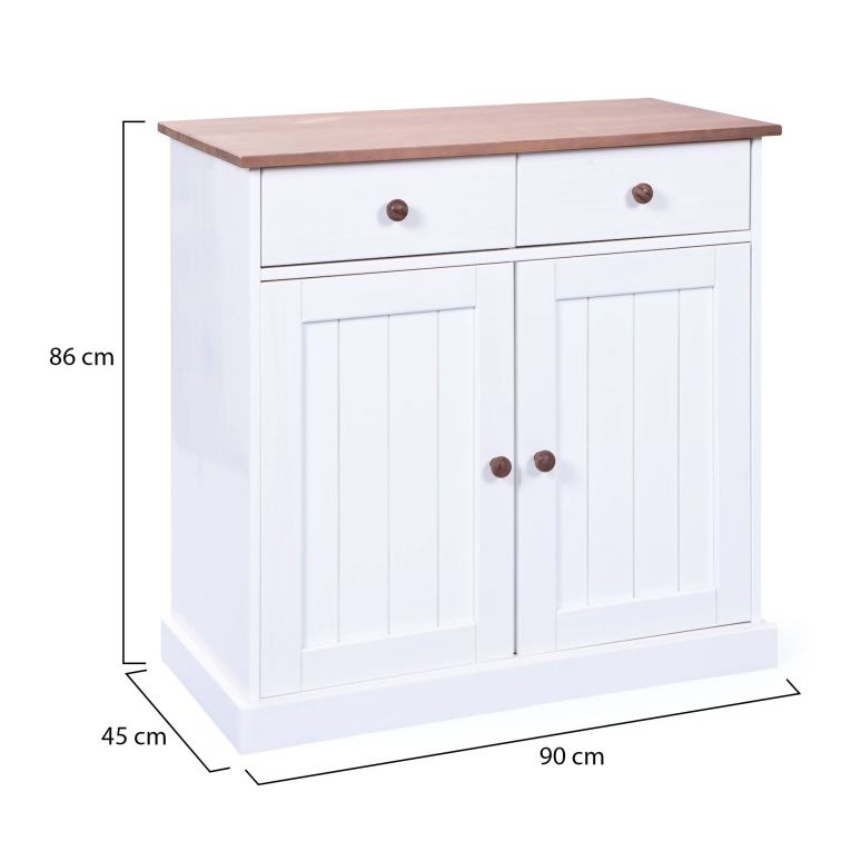 Credenza Bianco 2 Cassetti un Ripiano 90x45x86h cm, Apertura Battente - Buja