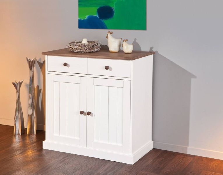 Credenza Bianco 2 Cassetti un Ripiano 90x45x86h cm, Apertura Battente - Buja