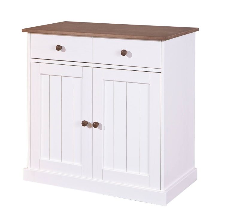 Credenza Bianco 2 Cassetti un Ripiano 90x45x86h cm, Apertura Battente - Buja
