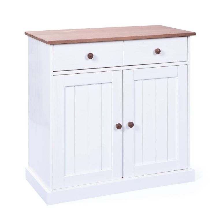Credenza Bianco 2 Cassetti un Ripiano 90x45x86h cm, Apertura Battente - Buja