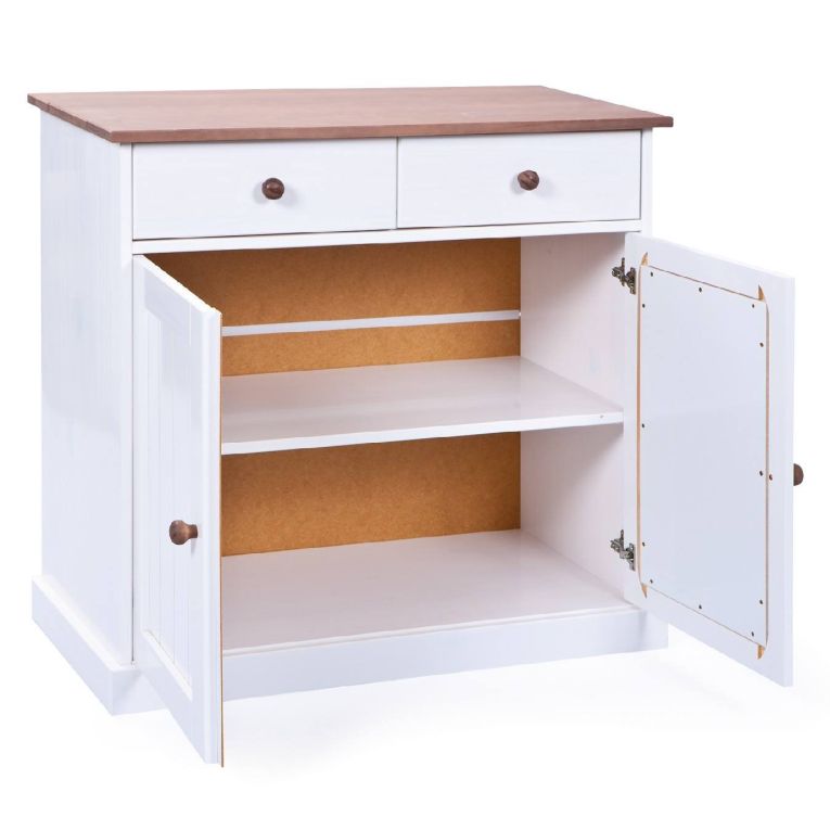 Credenza Bianco 2 Cassetti un Ripiano 90x45x86h cm, Apertura Battente - Buja