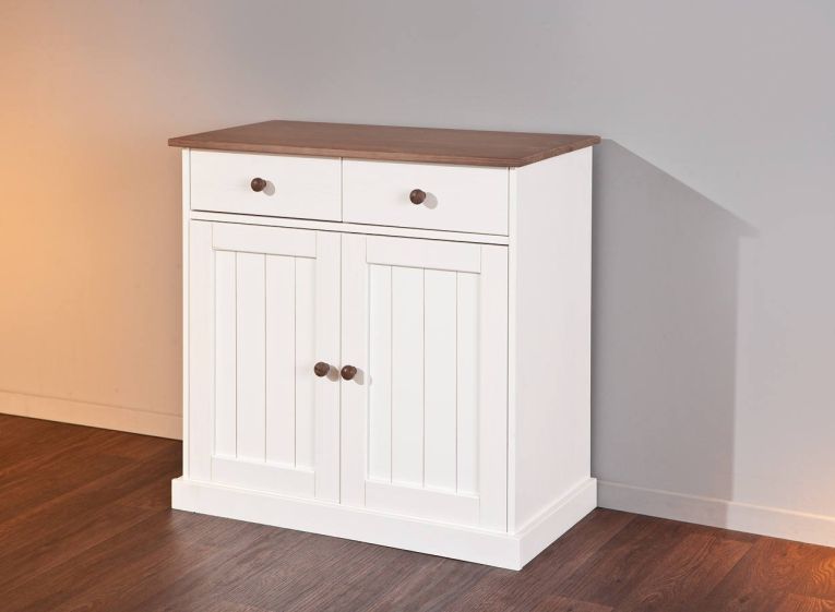 Credenza Bianco 2 Cassetti un Ripiano 90x45x86h cm, Apertura Battente - Buja