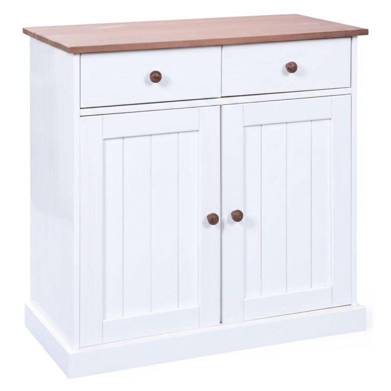 Credenza Bianco 2 Cassetti un Ripiano 90x45x86h cm, Apertura Battente - Buja