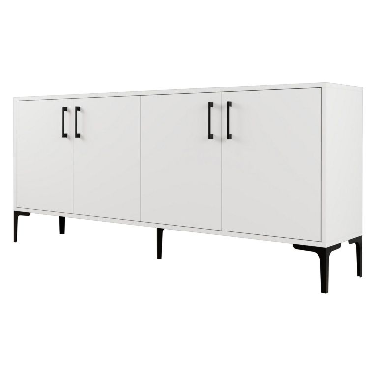 Credenza Bianco 2 Ripiani 4 Ante 180x35x78h cm, 4 Vani - Pollein