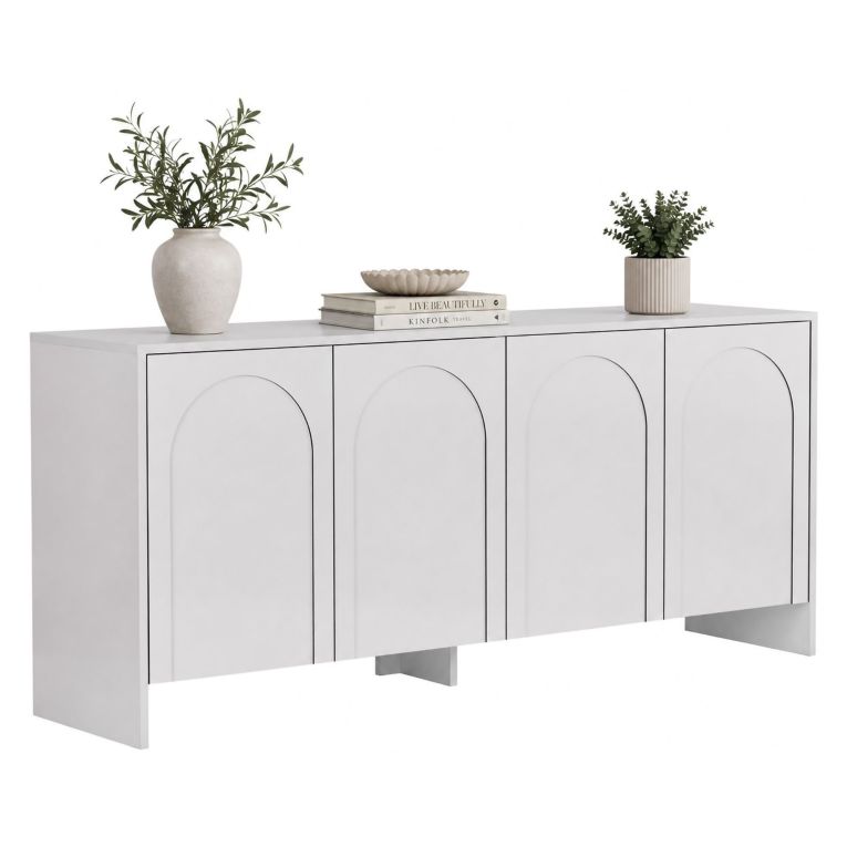 Credenza Bianco 2 Ripiani 4 Ante 180x45x80h cm, 6 Vani - Nomaga