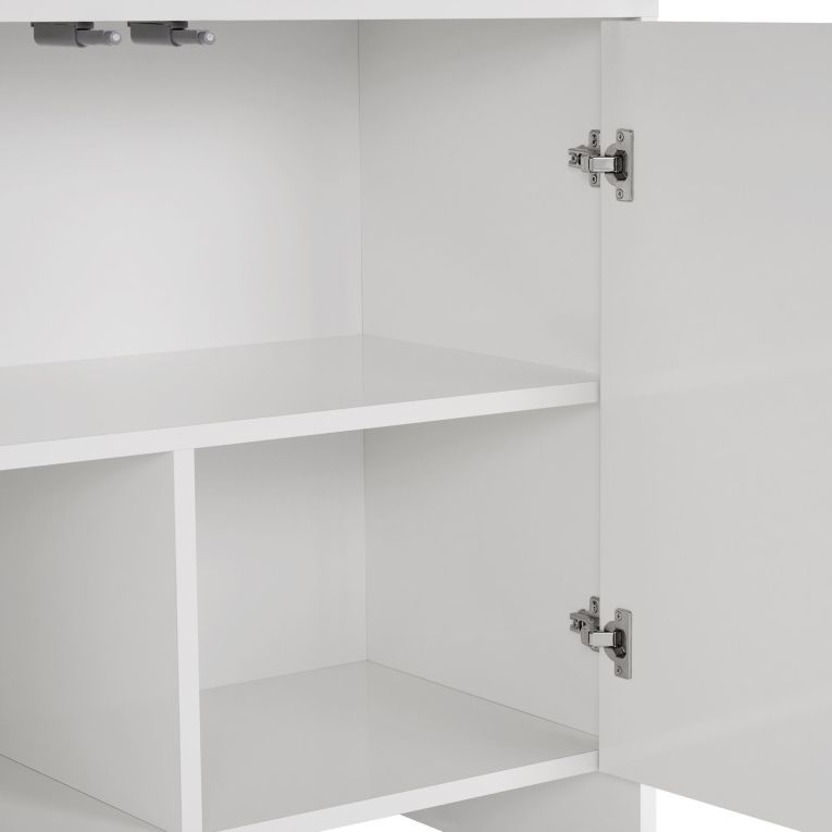 Credenza Bianco 2 Ripiani 4 Ante 180x45x80h cm, 6 Vani - Nomaga