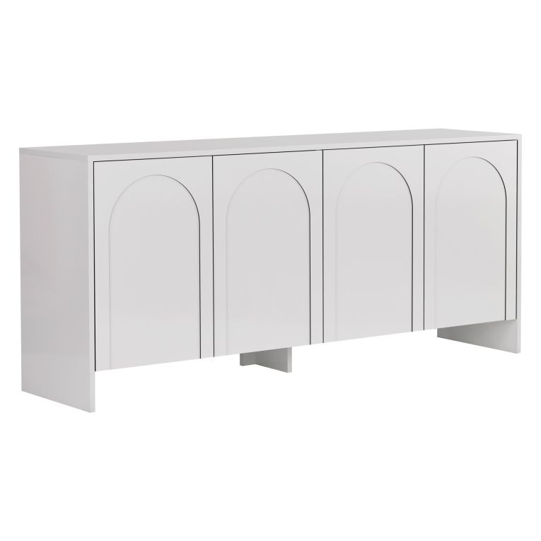 Credenza Bianco 2 Ripiani 4 Ante 180x45x80h cm, 6 Vani - Nomaga