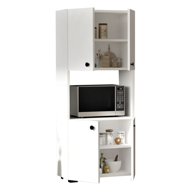 Credenza Bianco 2 Ripiani 4 Ante 60x31x140h cm, 5 Vani - Sestu